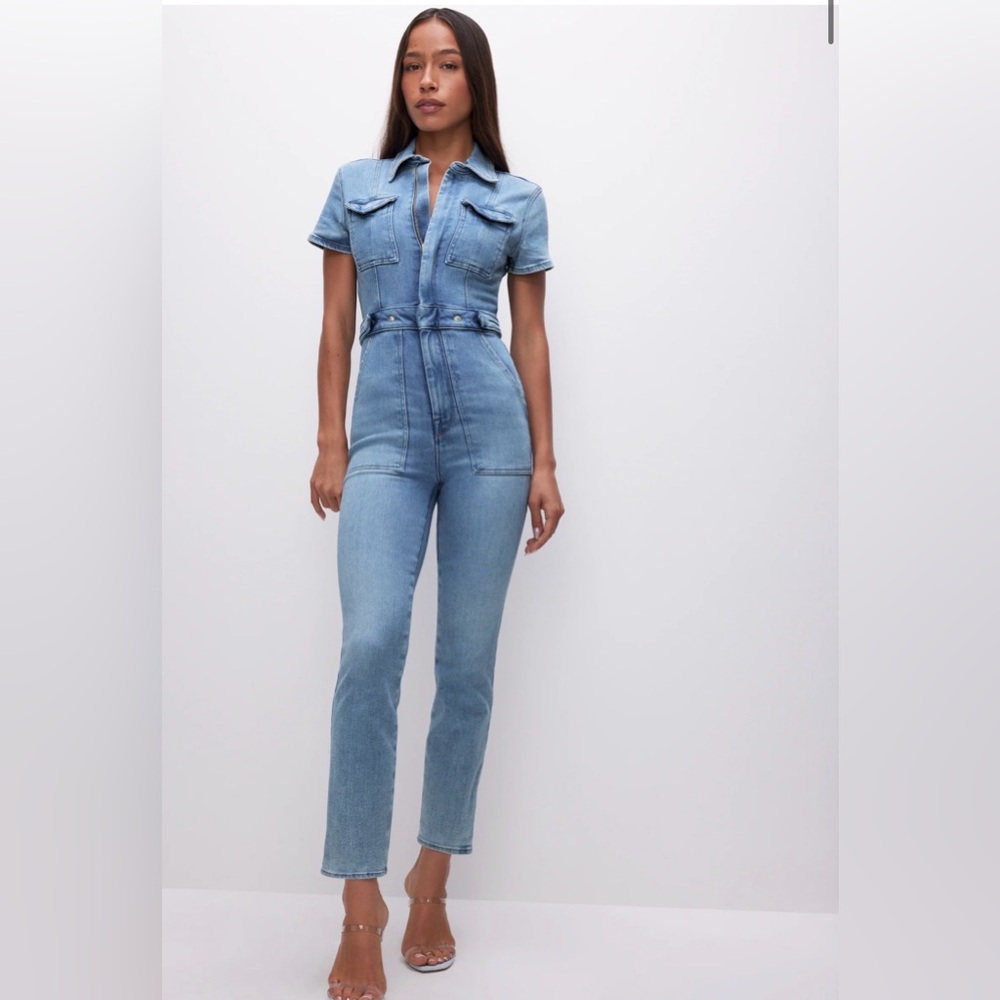 Good American Light Blue Denim Overalls